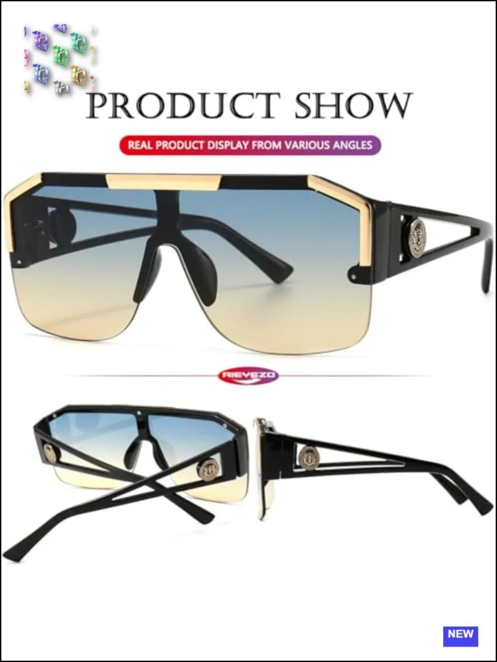 Oversized Square Shield Sunglasses for Unisex Adults Metal Frame UV Protection